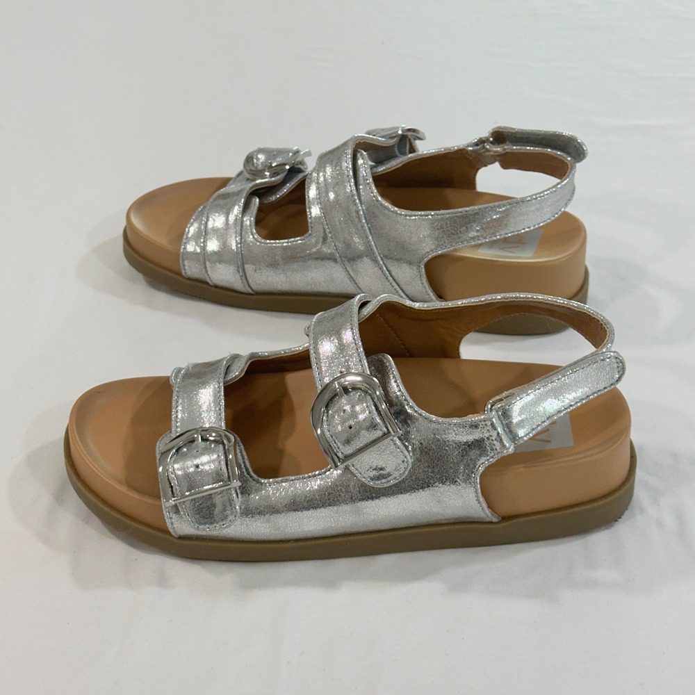 DV‎ Dolce Vita Alameda Sandals Womens 9 Silver Metallic Double Buckle Slingback